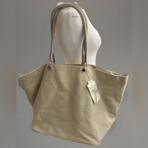 J.Jill Oversized natural Canvas Tote Bag Pockets Travel Beach new w flaws